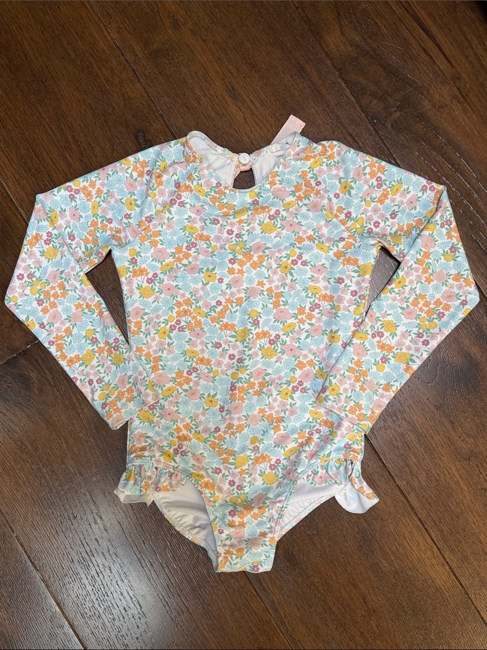 Minnow - Girls Hawaiian Floral Rashguard One-Piece Swimsuit - Size: 7/8